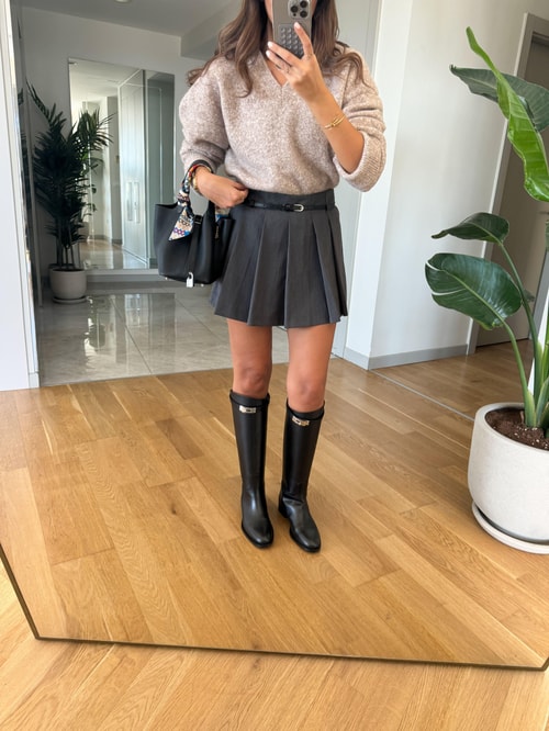 Kemerli Piliseli Şort Etek-Antrasit 