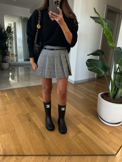 Kemerli Piliseli Şort Etek-Gri