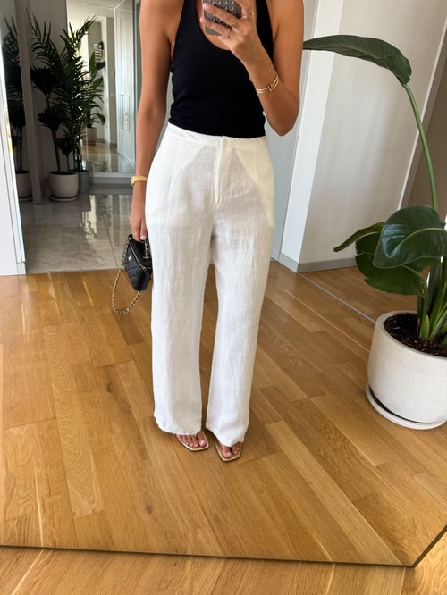 Kendall Keten Dokulu Pantolon -Ekru