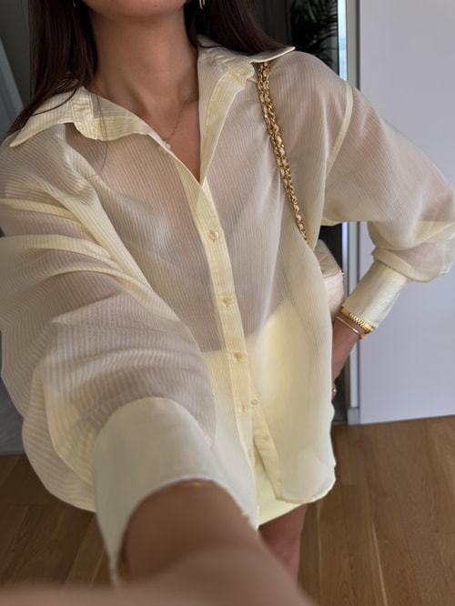 Kendiliğinden Çizgili Transparan Gömlek- Sarı