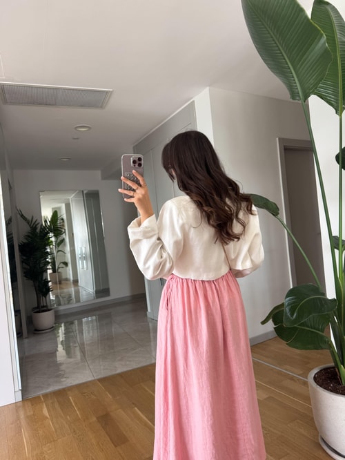 Keten Görünümlü Crop Ceket- Beyaz