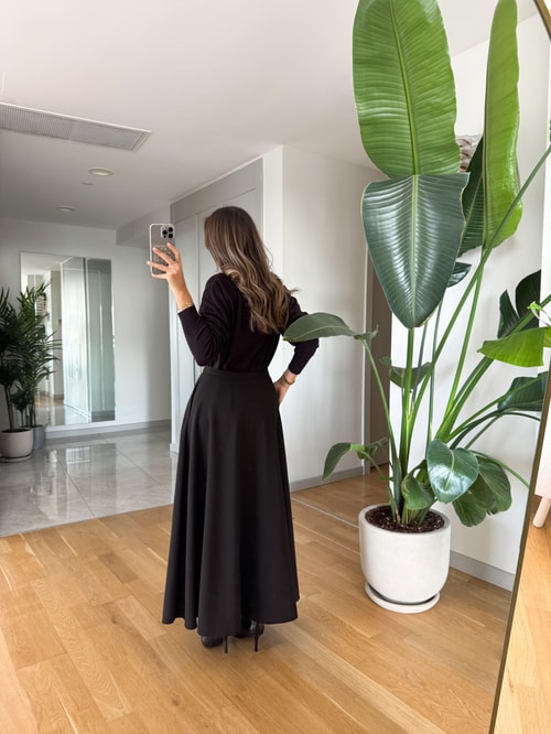 Kinza Önden Düğmeli Midi Etek - Acı Kahve