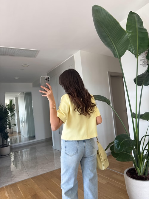 Kısa Kollu Gold Düğmeli Ceket - Sarı