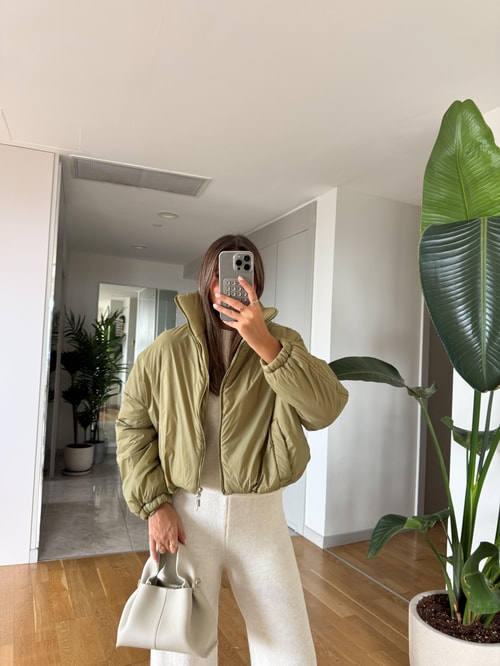 Kısa Şişme Bomber Mont - Haki 