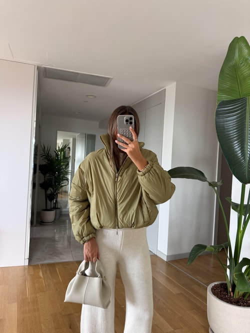 Kısa Şişme Bomber Mont - Haki 