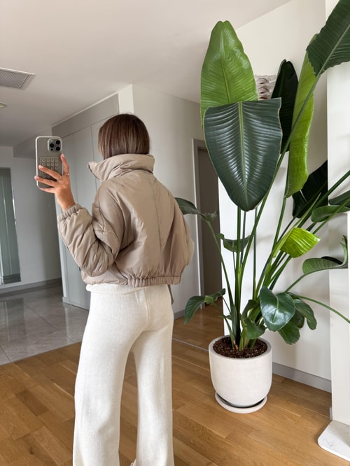 Kısa Şişme Bomber Mont - Vizon 