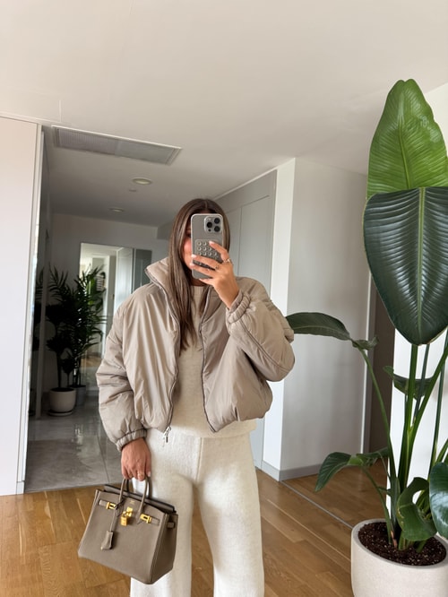 Kısa Şişme Bomber Mont - Vizon 