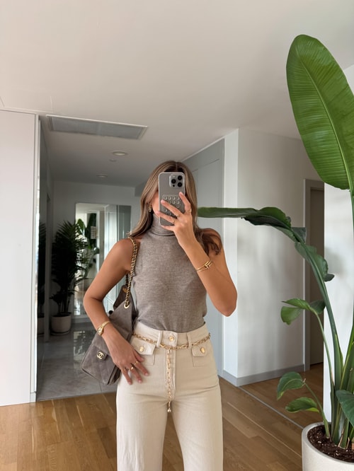 Kolsuz Boğazlı Triko Atlet - Vizon