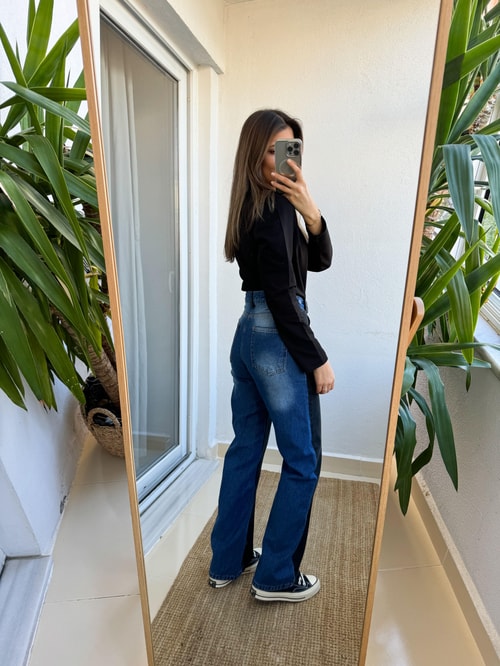 Kontrast Çift Renkli Jean