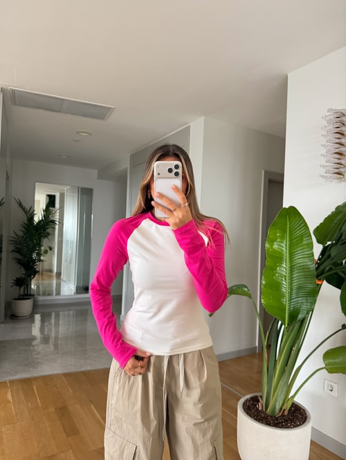 Kontrast Renkli Dar Basic - Pembe