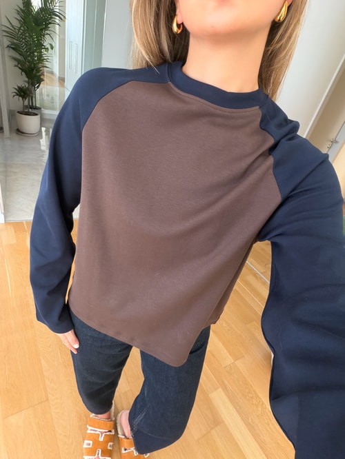 Kontrast Renkli Sweat - Kahve Lacivert