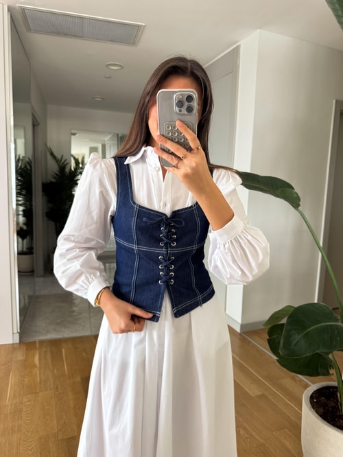 Korse Görünümlü Denim Bluz