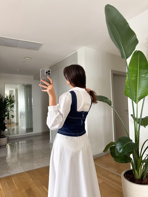 Korse Görünümlü Denim Bluz