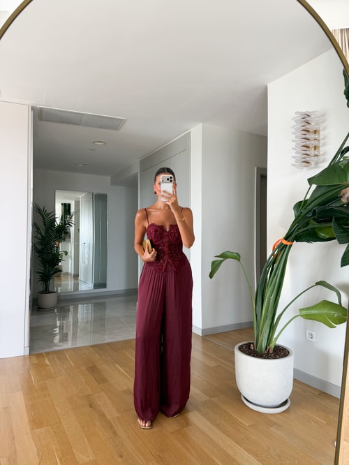 Kosy Dökümlü Saten Pantolon - Bordo