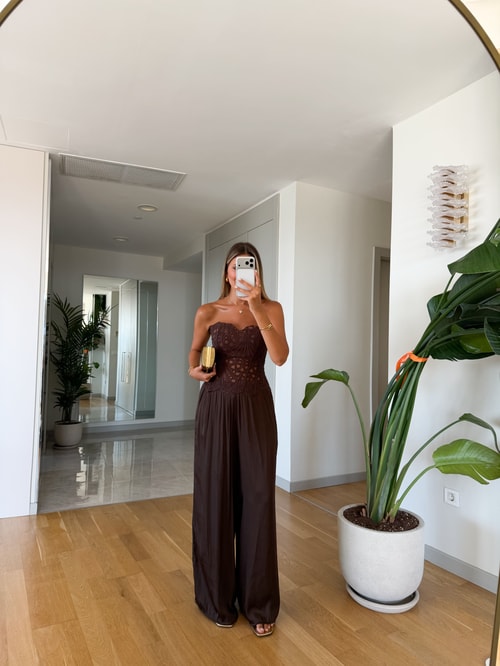 Kosy Dökümlü Saten Pantolon - Kahve