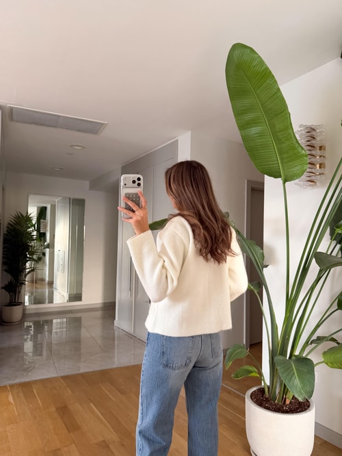 Kot Garnili Triko Hırka - Ekru