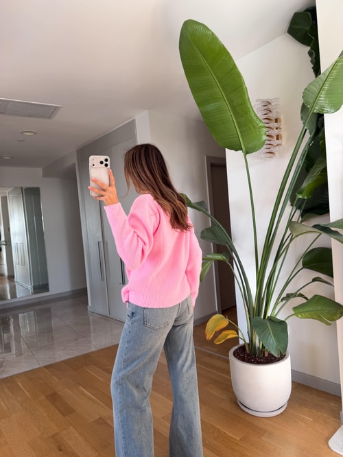 Kruvaze Bağlamalı Triko Hırka - Pembe