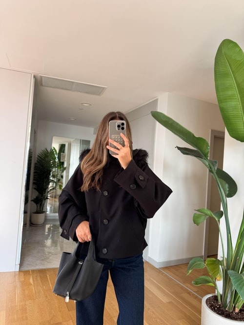 Kürk Kapşonlu Parka - Siyah