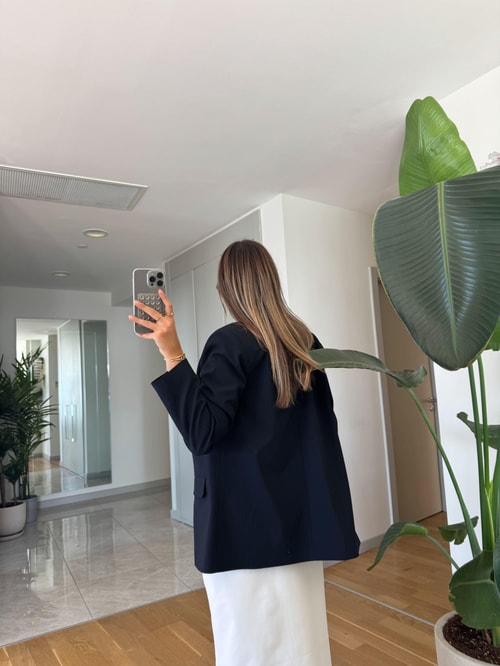 Lacivert Çizgili Blazer Ceket 