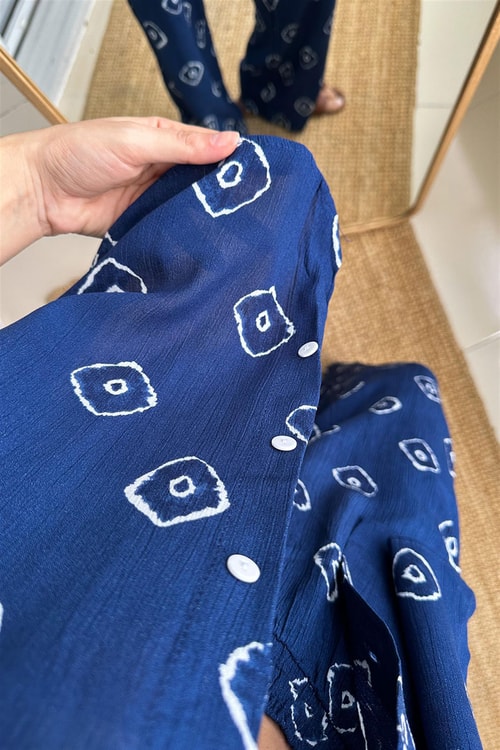 Lacivert Desenli Gömlek Pantolon Takım