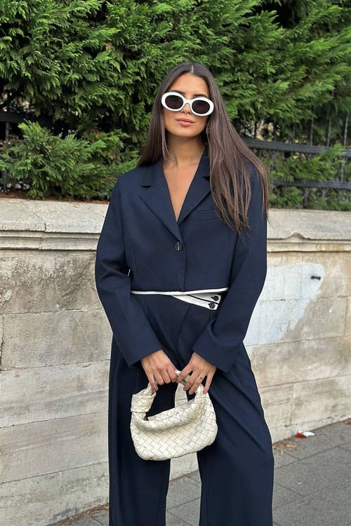 Lacivert Kısa Tasarım Blazer Ceket