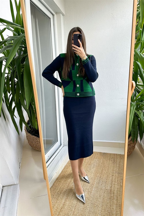 Lacivert Midi Triko Etek