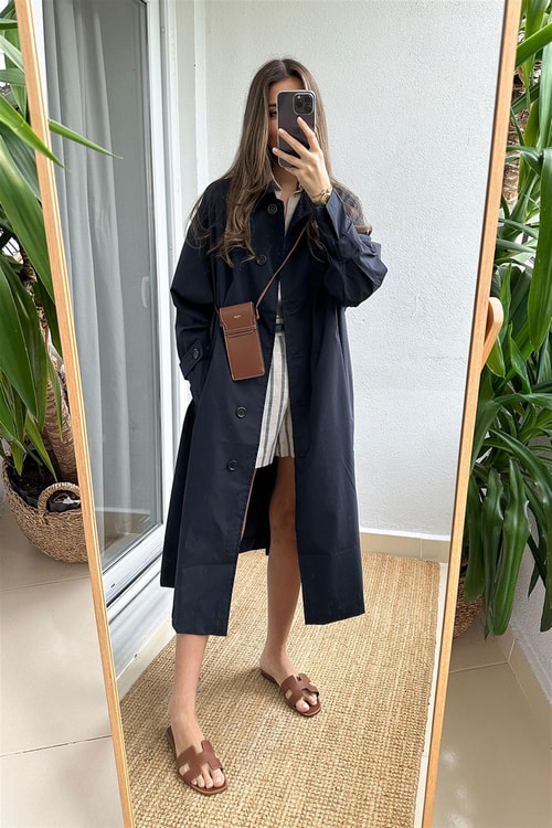 Lacivert Oversize Trençkot