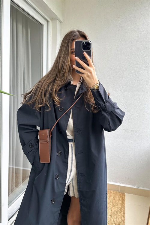 Lacivert Oversize Trençkot