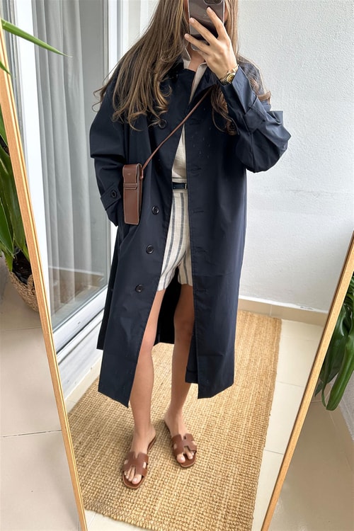 Lacivert Oversize Trençkot