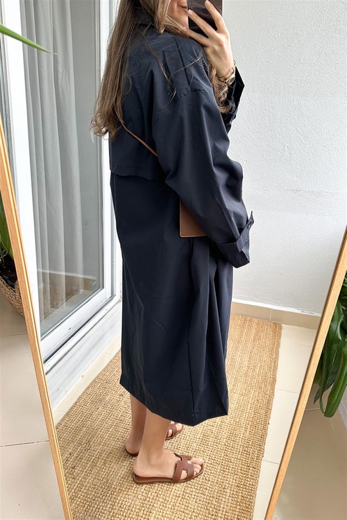 Lacivert Oversize Trençkot