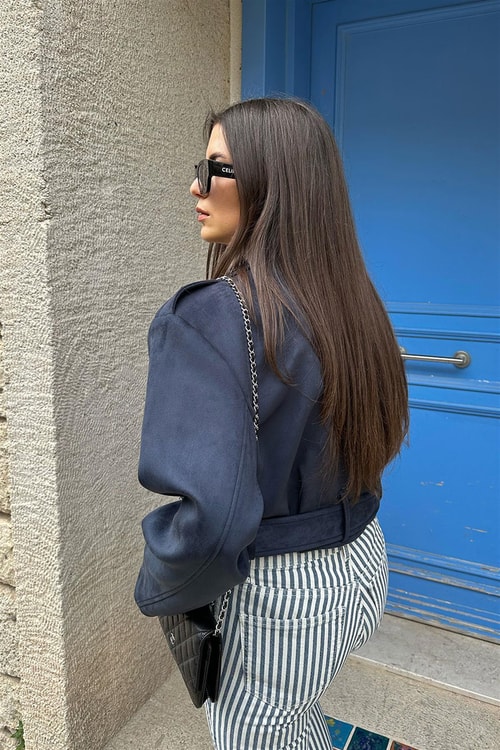 Lacivert Süet Biker Ceket