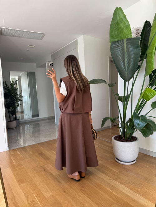 Larimar Yelek Etek Takım - Kahve