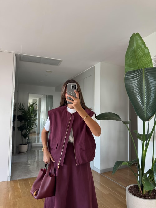 Larimar Yelek Etek Takım - Mürdüm 