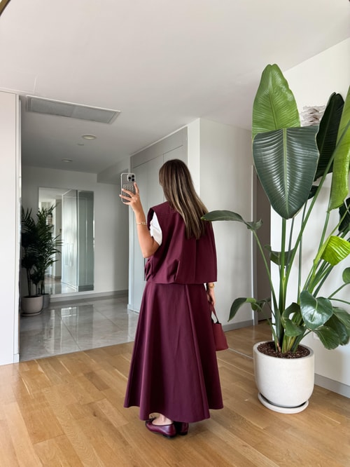 Larimar Yelek Etek Takım - Mürdüm 