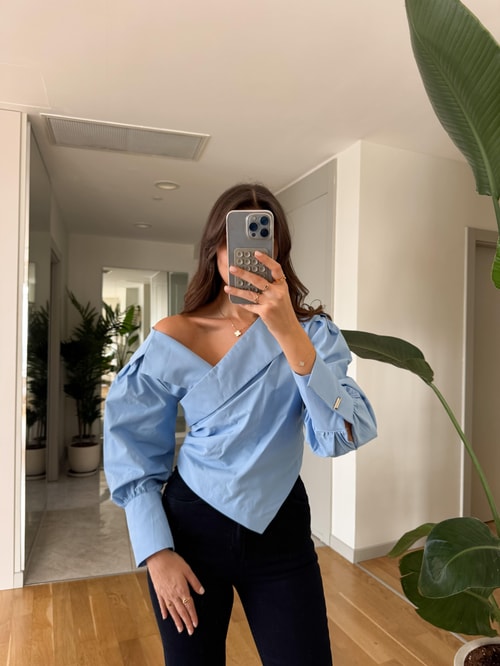 Larry Düşük Omuzlu Gömlek - Mavi