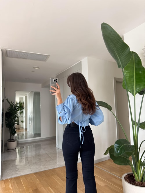 Larry Düşük Omuzlu Gömlek - Mavi