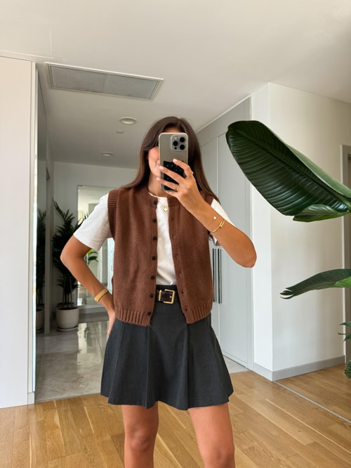 Lauren Düğmeli Yelek Camel