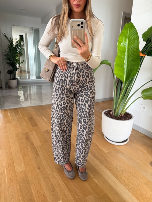 Leopar Desenli Barrel Jean 
