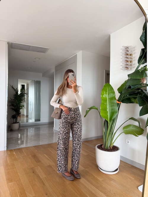 Leopar Desenli Barrel Jean 