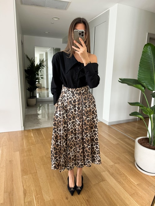 Leopar Desenli Midi Boy Etek