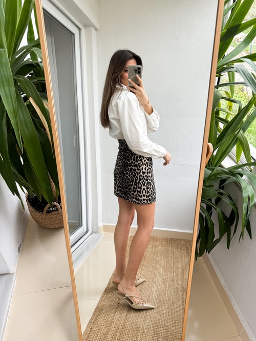 Leopar Desenli Mini Etek