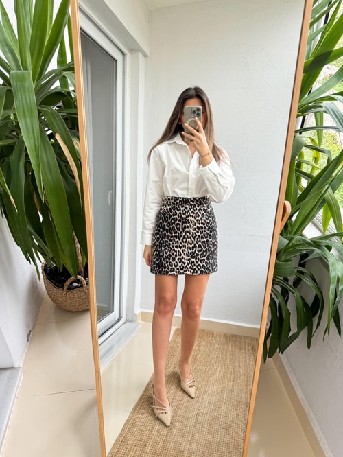 Leopar Desenli Mini Etek