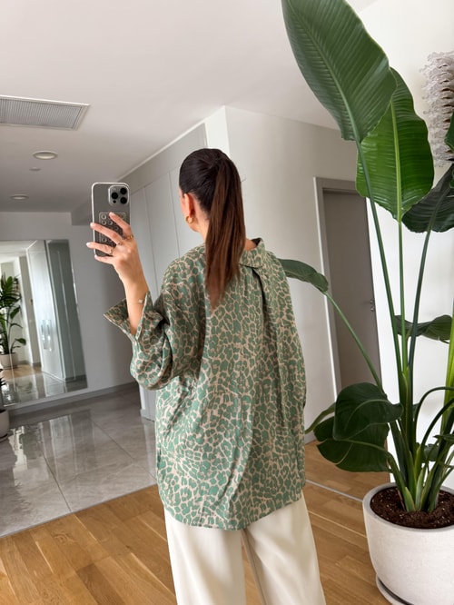 Leopar Desenli Tek Cepli Gömlek- Mint 