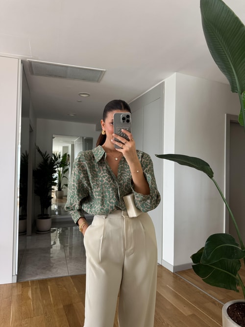 Leopar Desenli Tek Cepli Gömlek- Mint 