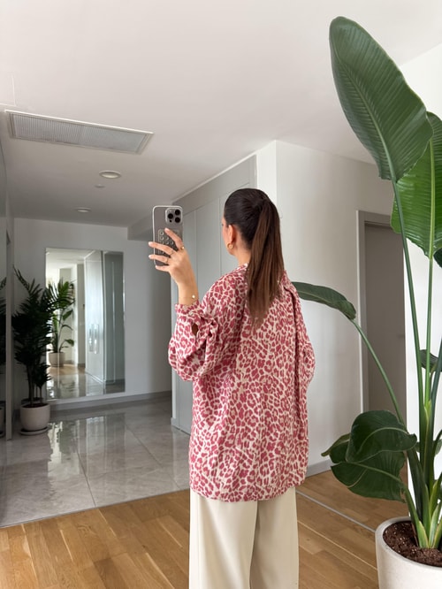 Leopar Desenli Tek Cepli Gömlek- Pembe