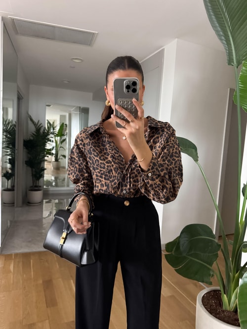 Leopar Desenli Tek Cepli Gömlek- Siyah