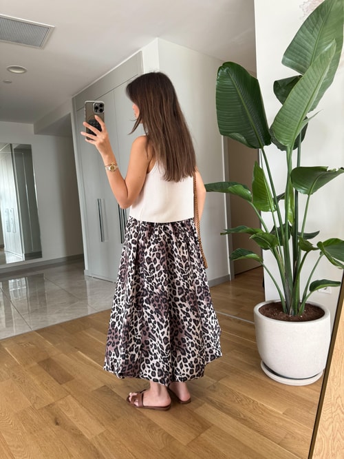 Leopar Midi Balon Etek