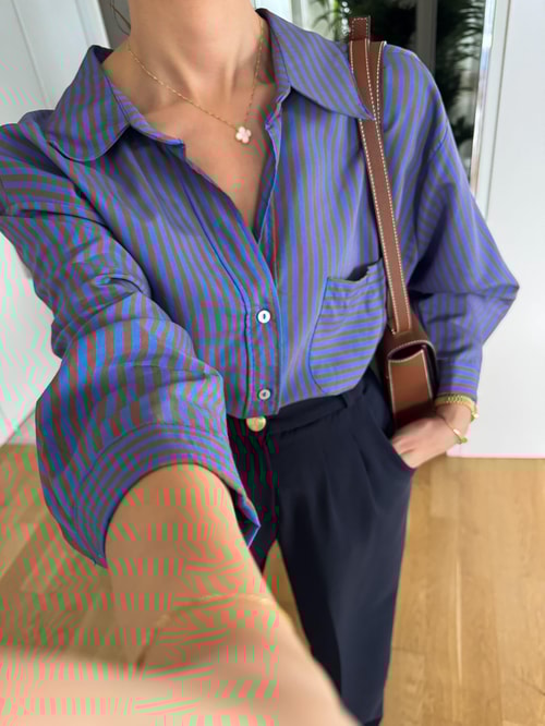 Lia Tek Cepli Çizgili Gömlek - Mavi