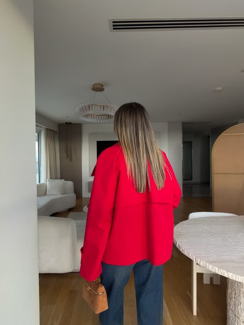 Liana Yaka Detaylı Trençkot -Kırmızı