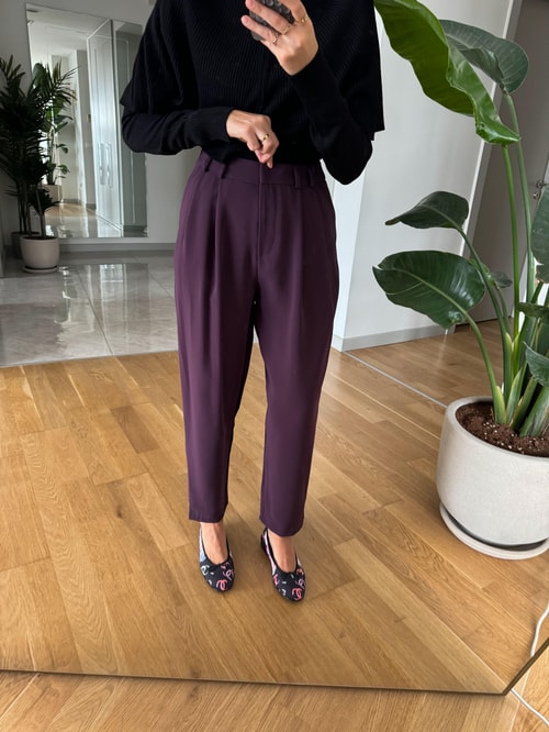 Liaona Krep Kumaş Havuç Pantolon-Mürdüm